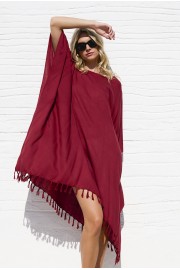 PONCHO SHORT PLAINCOLOUR WITH FRINGES IND/SIA